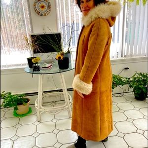 Vintage Real Sheepskin Suede camel long coat.